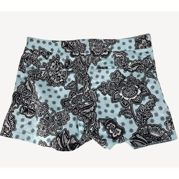 Express Black Blue Floral High Rise Side Zip Linen Walking Shorts- Size 8 (#FB) - Picture 2 of 5